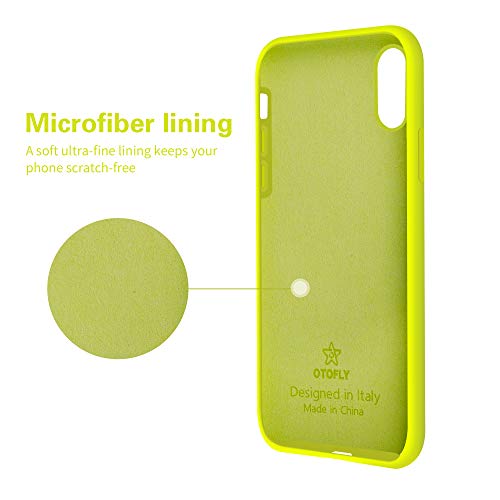 OTOFLY Funda de goma de gel de silicona líquida a prueba de golpes para iPhone Xs/iPhone X, antiarañazos y huellas dactilares, compatible con iPhone X/iPhone X, (amarillo fluorescente)
