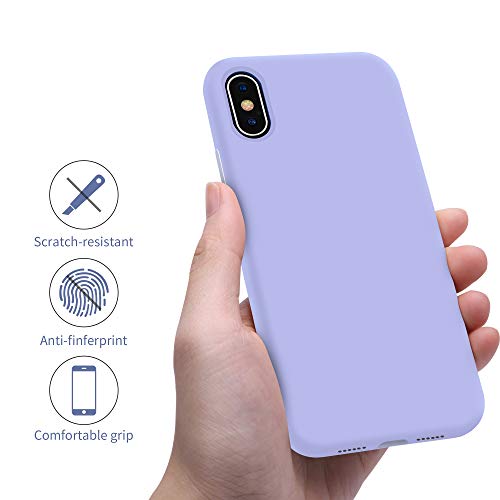 OTOFLY Funda de goma de gel de silicona líquida a prueba de golpes para iPhone Xs/iPhone X, antiarañazos y huellas dactilares, compatible con iPhone X/iPhone Xs de 5.8 pulgadas (2018), (morado claro)