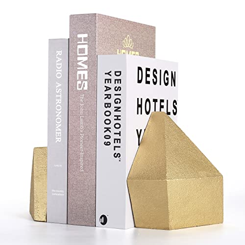 Ambipolar - Sujetalibros decorativos, hierro fundido resistente, decoración de estante de arte, tema abstracto geométrico (dorado)