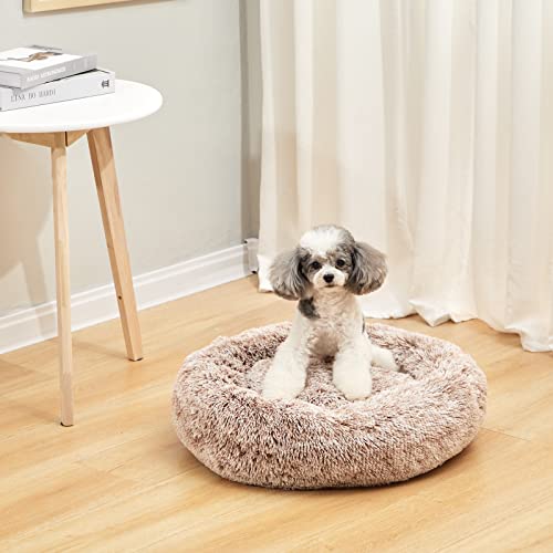 Bedfolks - Cama calmante para perros y gatos | Cama redonda de felpa esponjosa para perros pequeños, medianos y grandes, lavable a máquina