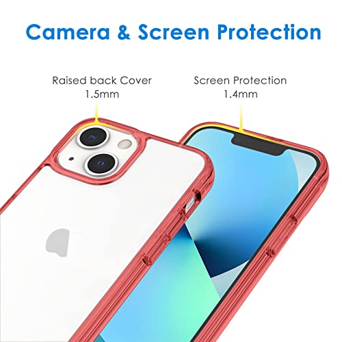 JETech - Funda compatible con iPhone 13 de 15,5 cm, a prueba de golpes, con parte trasera transparente, antiarañazos (rojo)