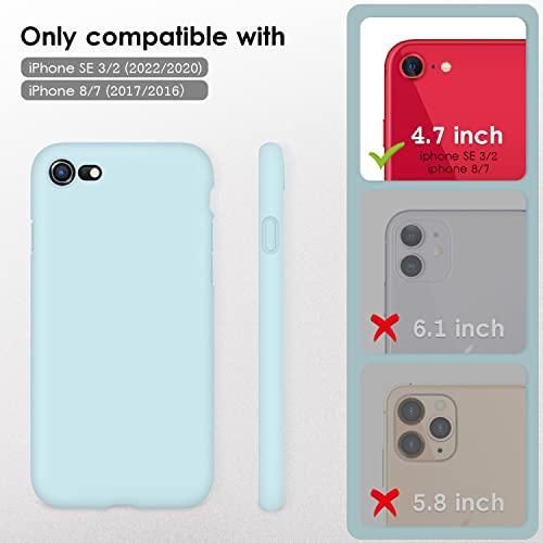DTTOCASE - Funda para iPhone SE 2022/2020, iPhone 8, iPhone 7, funda de silicona líquida para iPhone SE 8 7 de 4.7 pulgadas, funda protectora colorida suave y sedosa para niñas y mujeres, azul hielo