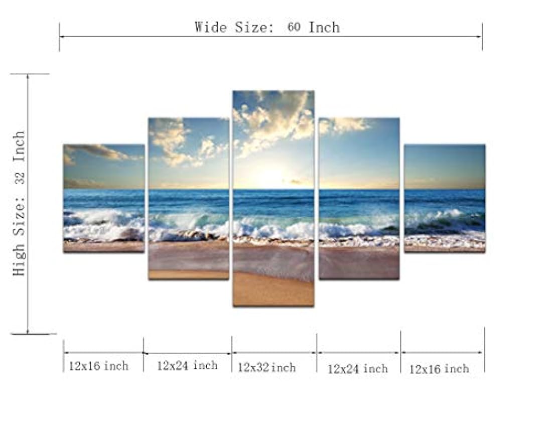 Cuadro 5 piezas con paisaje de playa y océano arte moderno