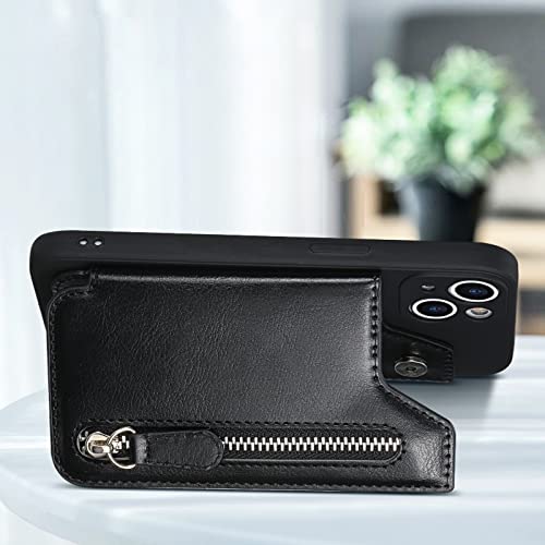TopFunny Cartera adhesiva para funda de teléfono, tarjetero adhesivo de crédito para la parte posterior de las fundas del teléfono, funda de cuero con cremallera, compatible con iPhone, Samsung Galaxy la mayoría de los smartphones, color negro