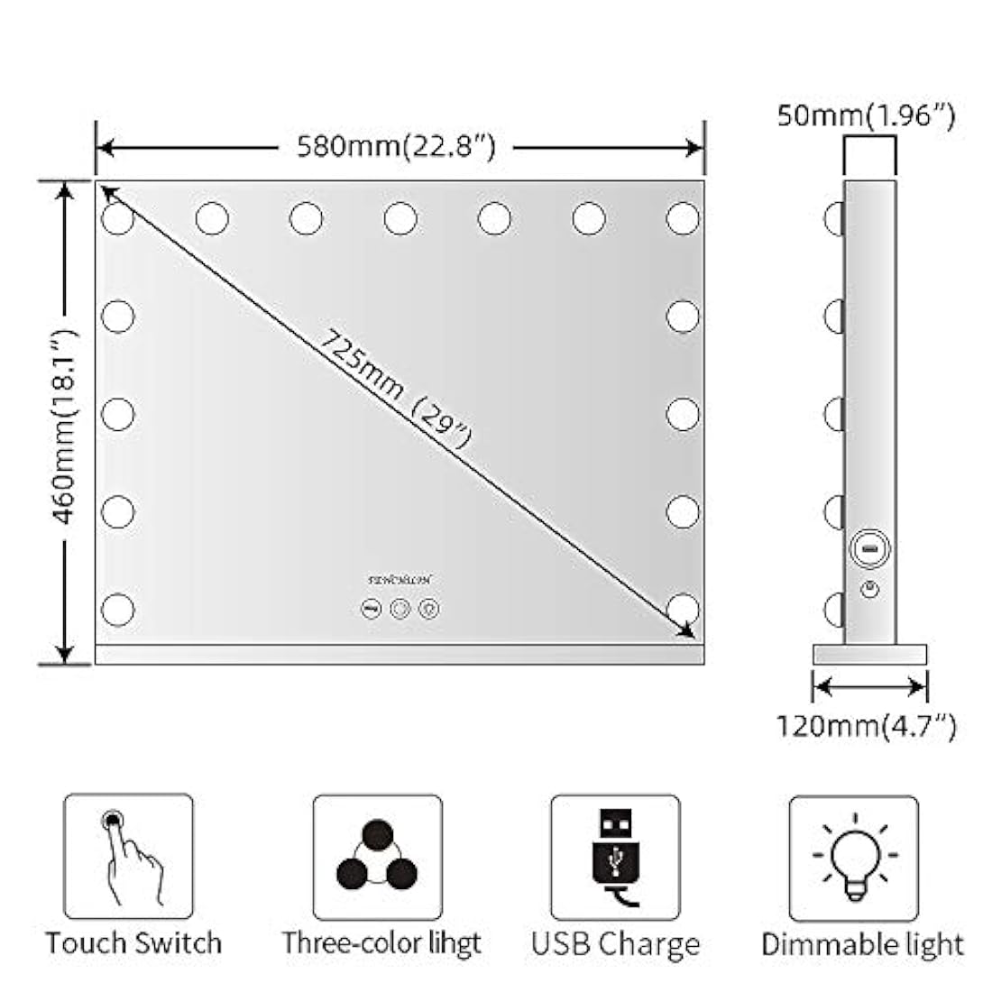 Espejo de maquillaje grande con luces