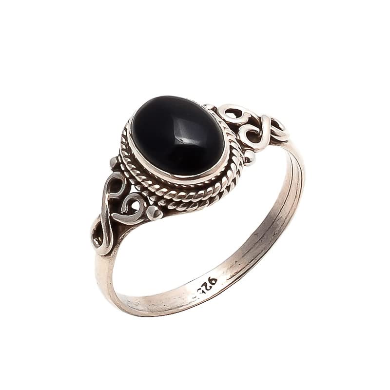 Anillo de Piedra Ónix Negro Plata 925 Para Mujer Talla 5 Navidad