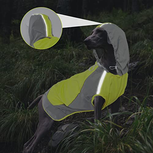 IECOii Chubasquero ajustable para perros con rayas reflectantes, abrigo de lluvia para perros con capucha, abrigo impermeable ligero para perros, impermeable para perros con calcomanía mágica, impermeable para mascotas para perros medianos y grandes