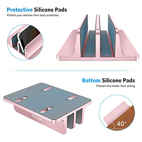 OMOTON - Soporte vertical para portátil, soporte de escritorio doble con base ajustable (hasta 17.3 pulgadas), se adapta a todos los MacBook/Surface/Samsung/HP/Dell/Chrome Book (oro rosa)