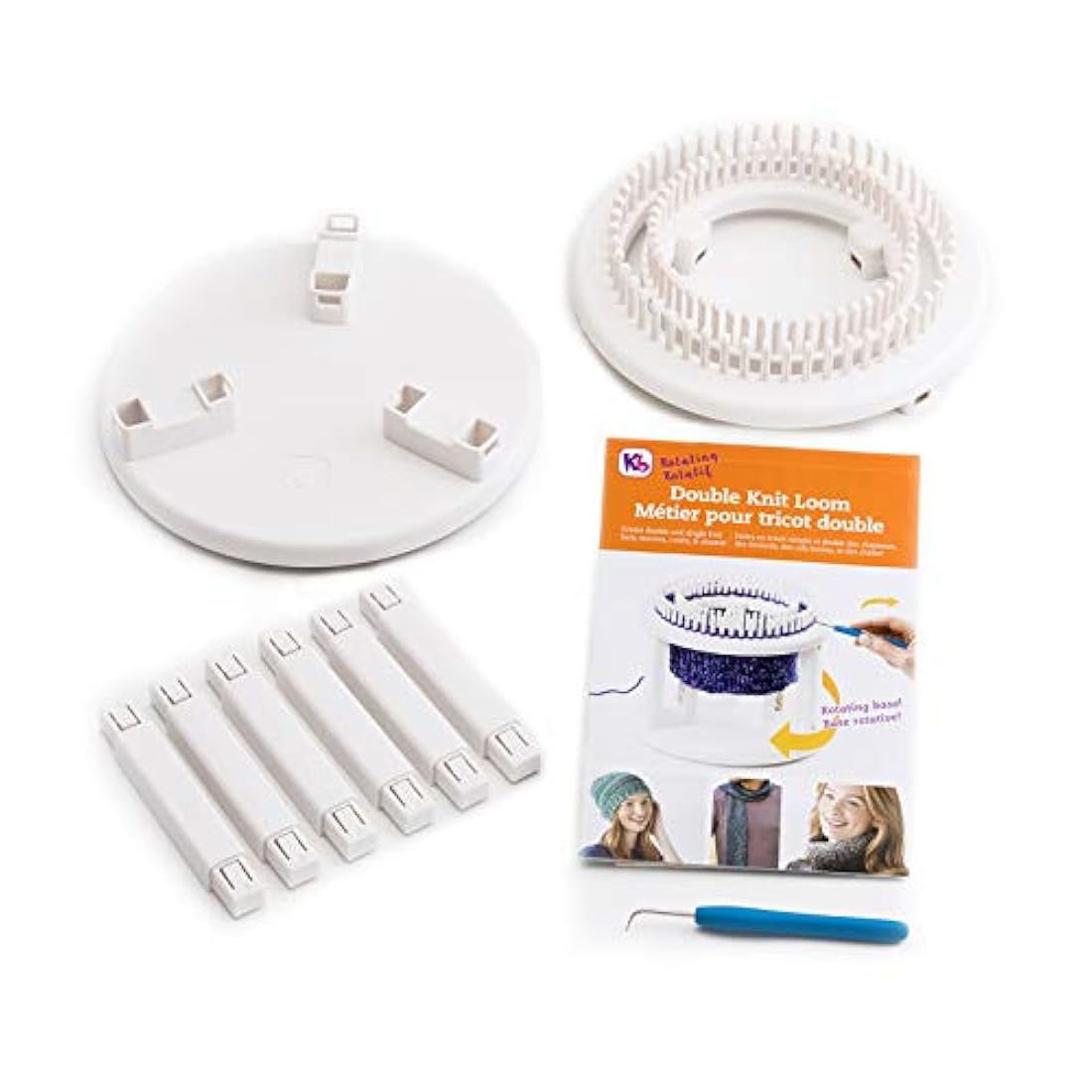 Telar doble Authentic Knitting Board, giratorio y blanco
