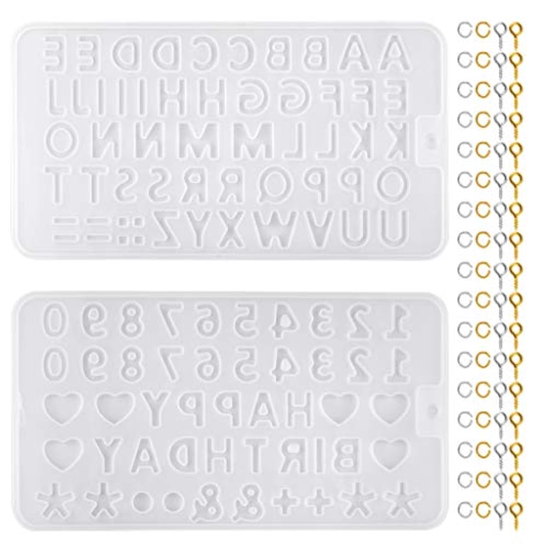 Bskifnn 402 moldes pequeños de silicona para letras, para manualidades, molde de resina de silicona con 400 piezas de alfileres de tornillo para hacer llaveros, colgantes, collares, pendientes
