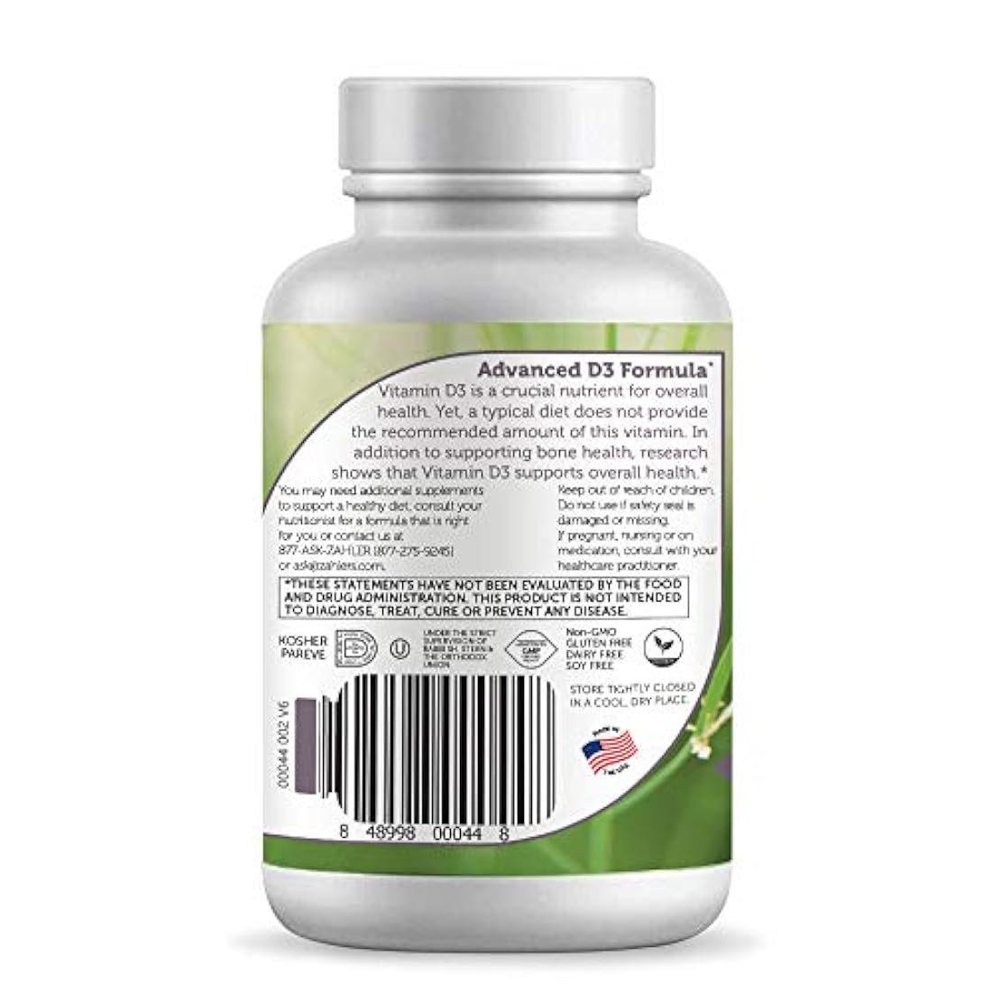 Zahler Vitamina D3, Suplemento natural que apoya los huesos musculares y el sistema inmunológico, certificado Kosher, 1