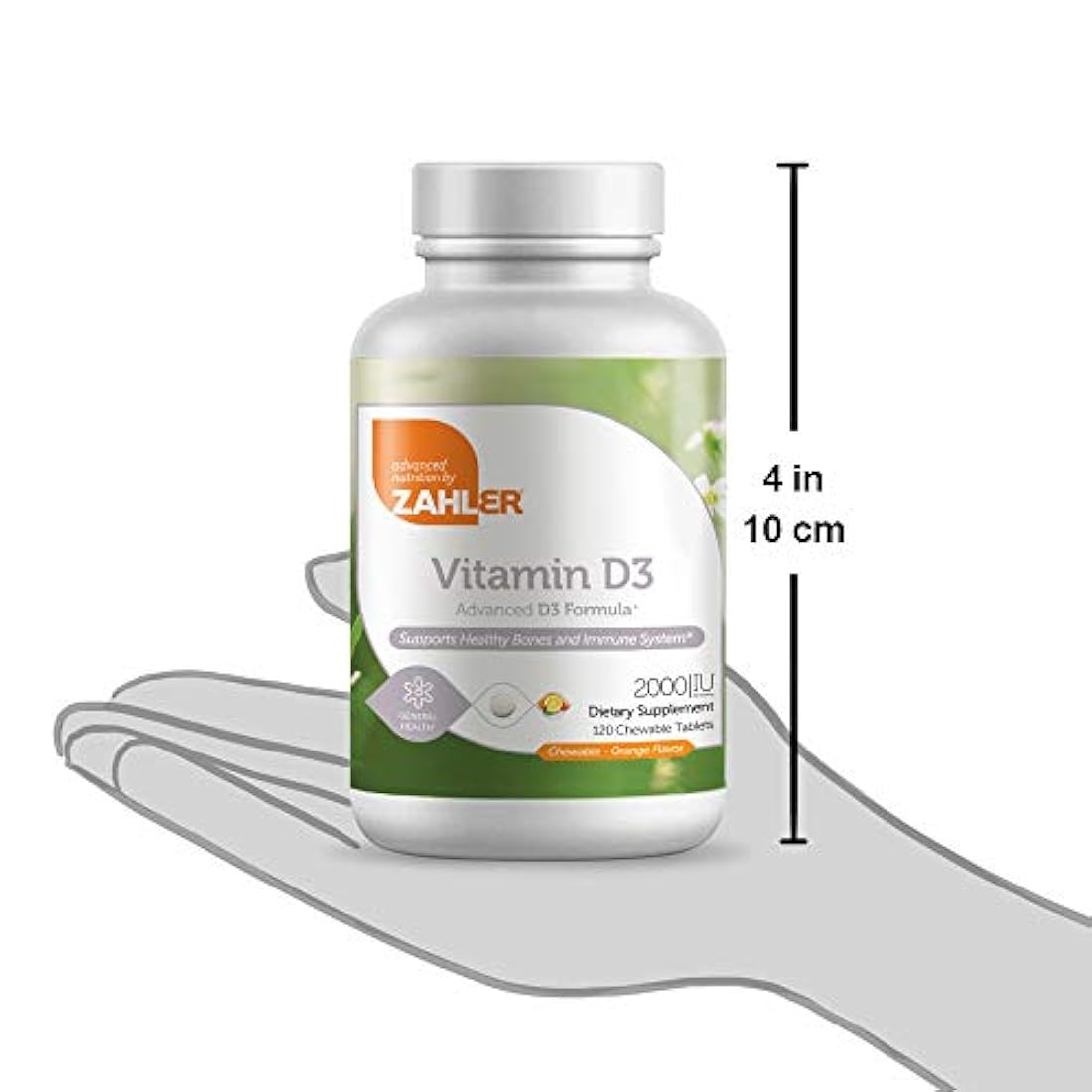 Zahler Vitamina D3 CHEWABLE 2000IU, un suplemento totalmente natural que se dirige a las deficiencias de vitamina D, certificado Kosher, 120 tabletas con sabor a naranja de gran sabor