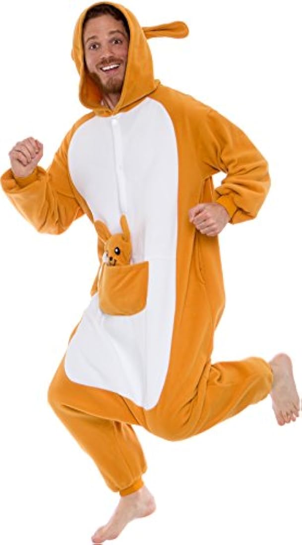 Pijama de peluche de canguro de una sola pieza para adulto unisex