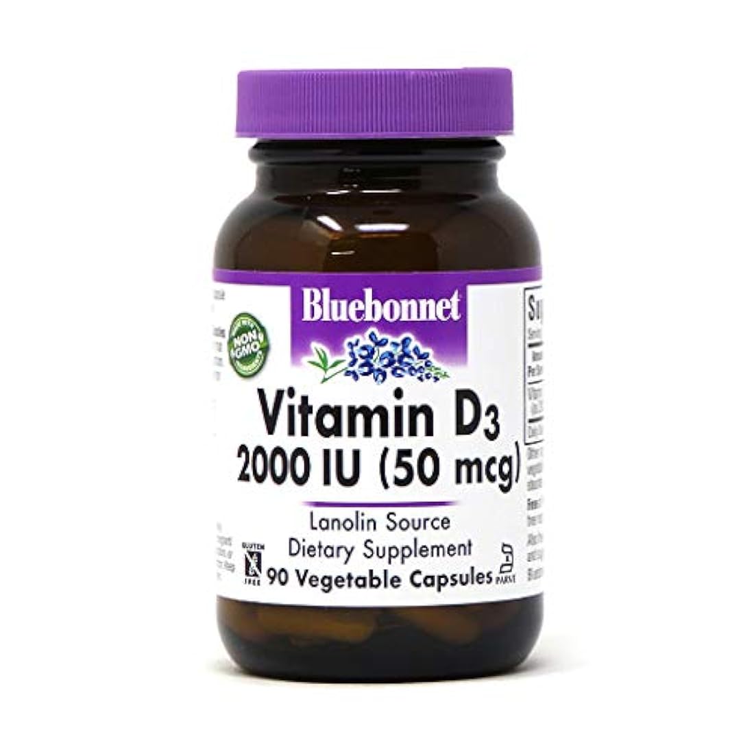 Bluebonnet Nutrition Vitamina D3 2000 UI Cápsula vegetal, ayuda en el crecimiento muscular y esquelético, colecalciferol de Lanolin, D3, sin OMG, sin gluten, sin soja, sin leche, Kosher, 90 cápsulas vegetales