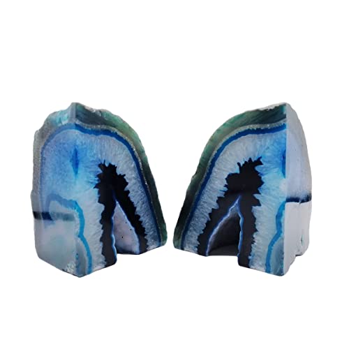 Geode Agata sujetalibros decorativos para el hogar (azul, 2-3 libras)