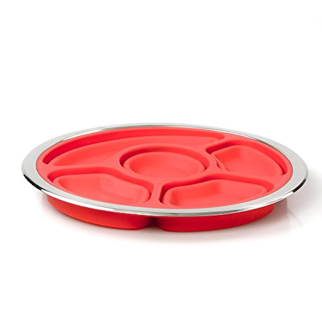 Plegable Plato de fiesta y servidor Bandeja para aperitivos con tapa y acero inoxidable rim- 100% última intervensión de BPA y silicona de calidad alimentaria