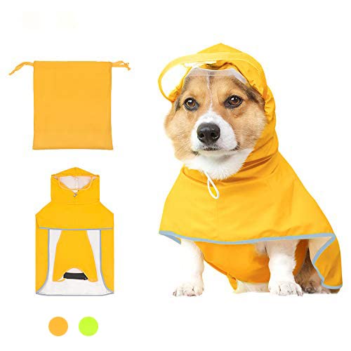 Luccalily - Chubasquero con capucha para perro pequeño, perro mediano, impermeable, con tira reflectante, correa ajustable para el vientre, poncho ligero con bolsa de almacenamiento