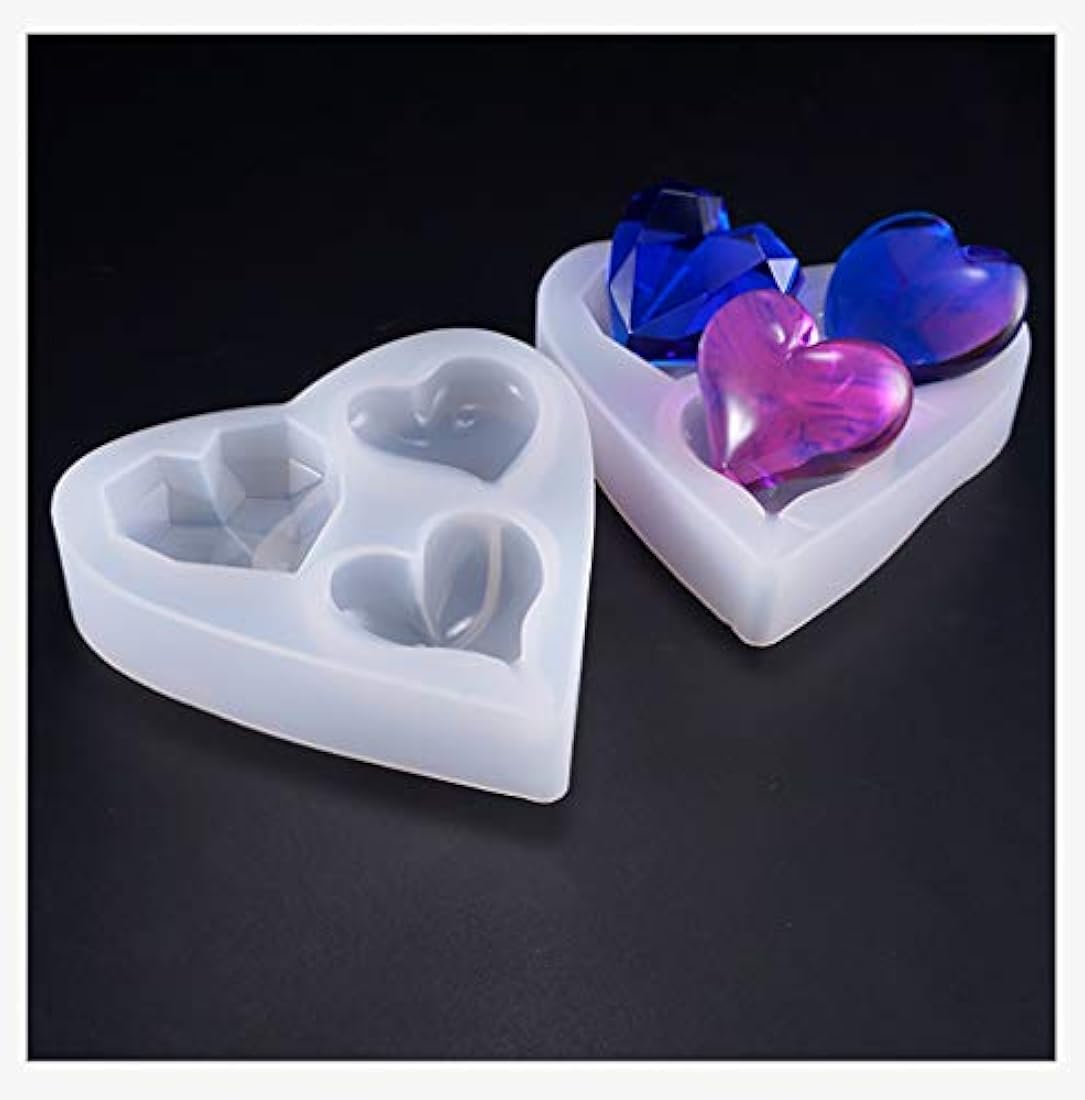 Molde de resina de silicona con forma de corazón profundo de 6 estilos, más de 1 pulgada, para llaveros hechos a mano