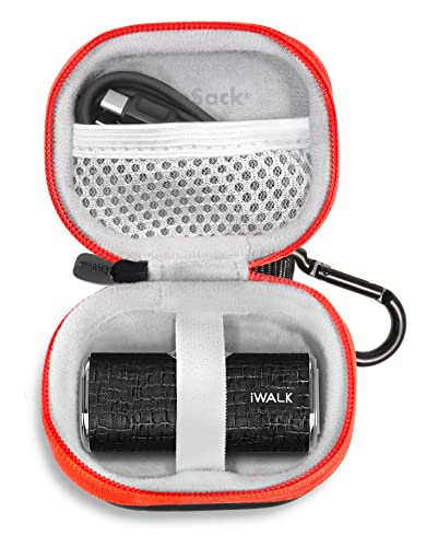 CaseSack iWALK Mini cargador portátil para iPhone compacto con 4500mAh, 9000mAh, con bolsillo de malla para cable o cargador inalámbrico iPhone (negro con cremallera naranja)