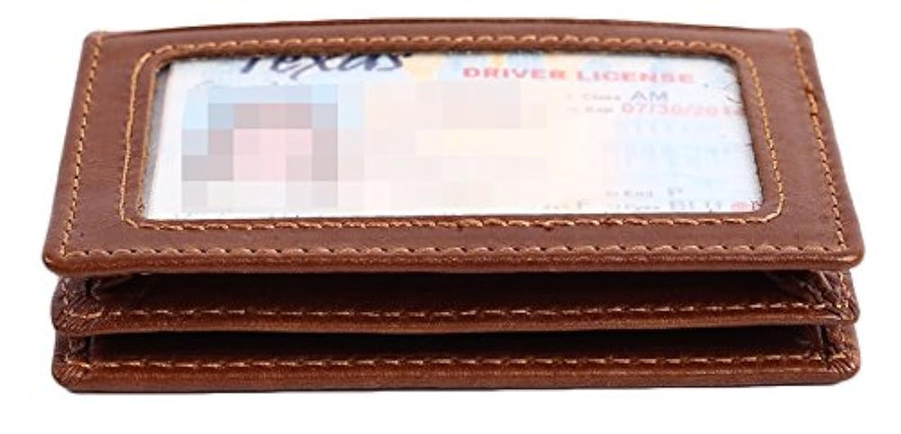 Billetera delgada de cuero auténtico con bolsillo frontal