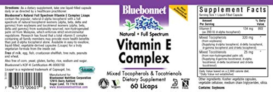 Bluebonnet Natural Full Spectrum Vitamina E Complejo - 60 Licaps