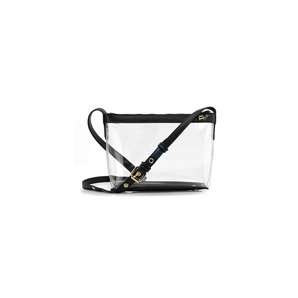 Bolso cruzado con cremallera transparente y ribete de cuero