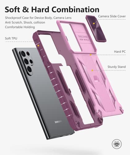 Funda para Samsung Galaxy S22 Ultra: protección de grado militar a prueba de caídas, resistente protección S22 Note 5G con soporte y deslizante, TPU a prueba de golpes, diseño híbrido con textura mate