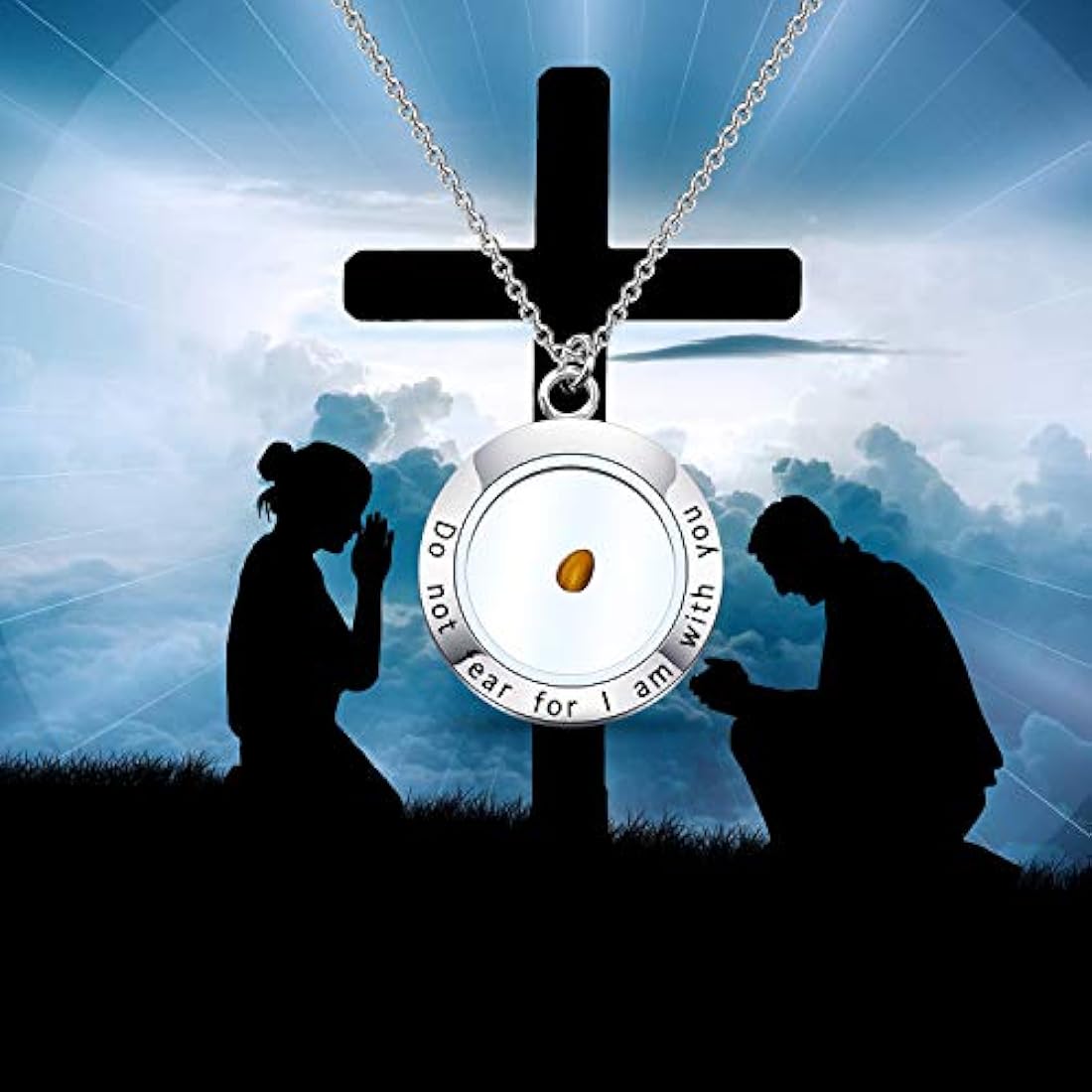 Collar con colgante de semillas de mostaza con inscripción