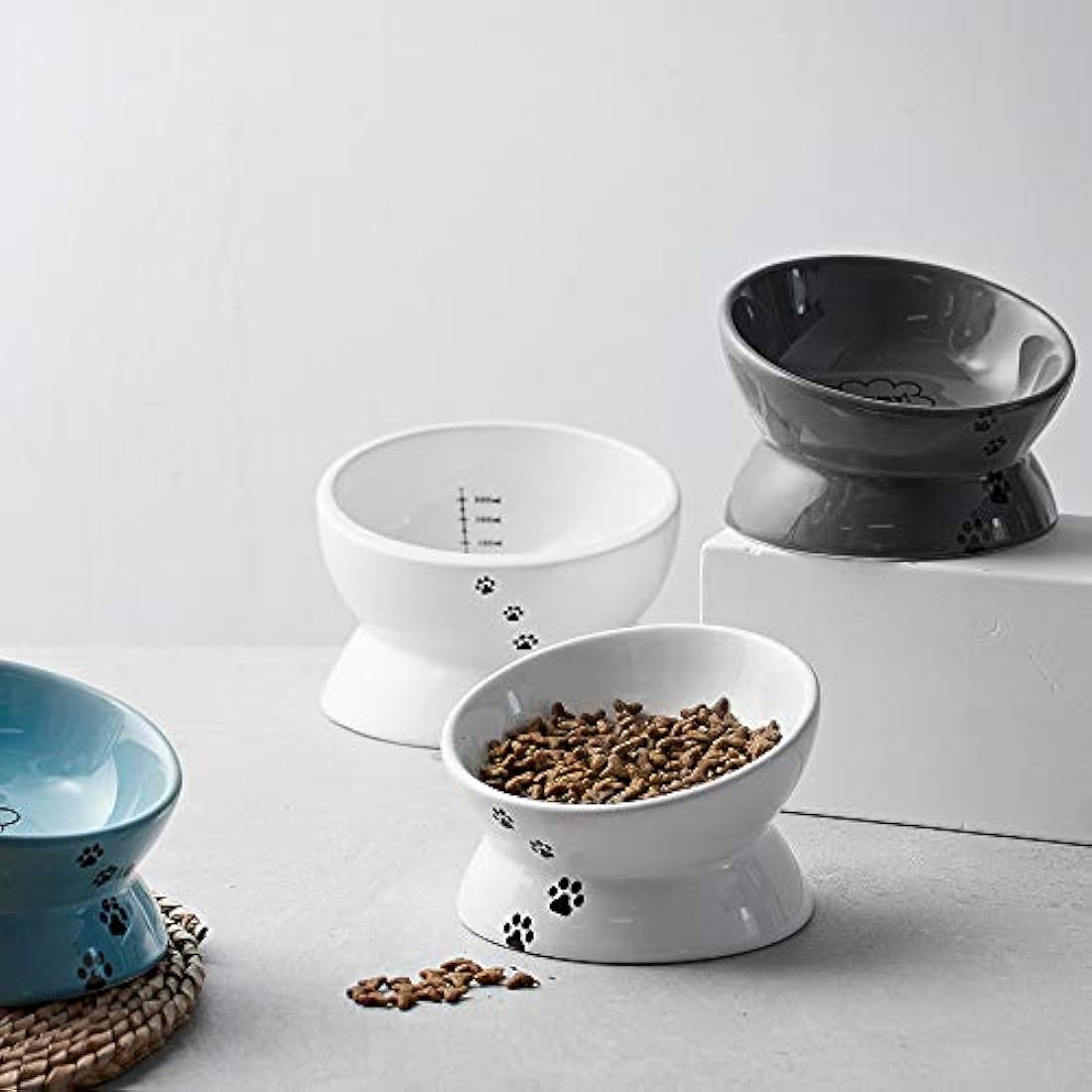 Y YHY tazón de comida para gatos, inclinado, con elevación, de cerámica, para comida de mascotas, gatos con cara chata, perros pequeños, protege la columna vertebral de las mascotas, apto para lavavajillas