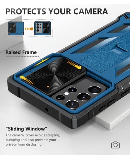 Funda para Samsung Galaxy S22 Ultra: resistente funda protectora S22 Ultra 5G con soporte y deslizamiento integrados, TPU a prueba de golpes, diseño mate texturizado de grado militar, protección contra caídas - Azul