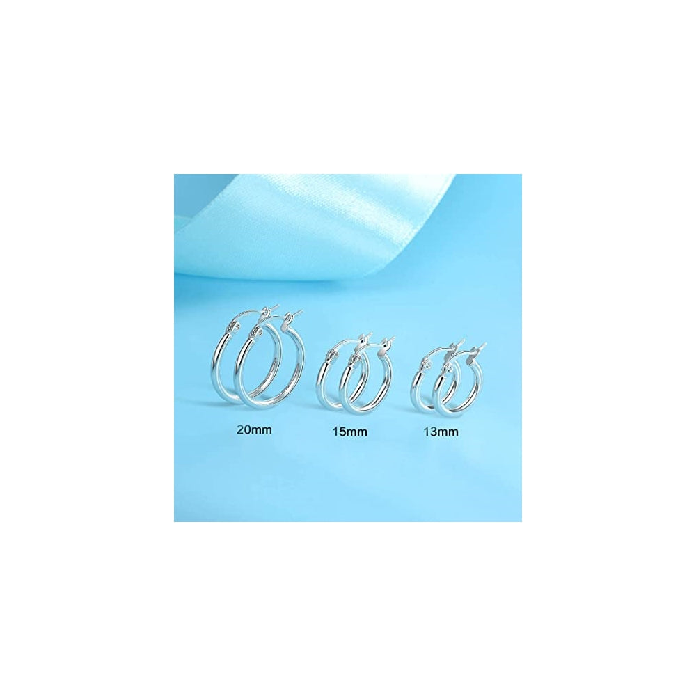 Aretes de aro chapados en oro blanco para mujeres 3 pares