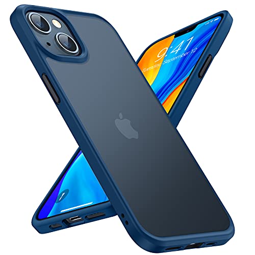 TORRAS Funda a prueba de golpes compatible con iPhone 13, protección militar contra caídas de 8 pies, parte trasera dura translúcida mate con borde suave, funda protectora delgada diseñada con iPhone 13 de 6.1 pulgadas, 5G 2021, azul marino