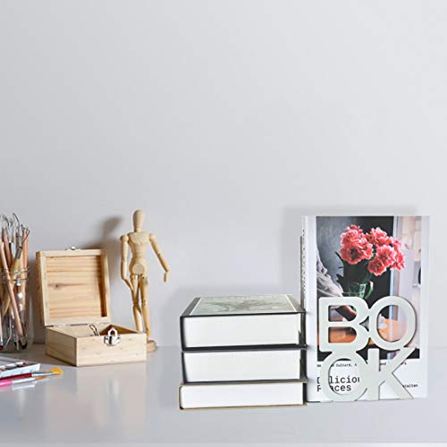 Extremos de libro – Soportes decorativos de metal para escritorio de estantería, libros, diseño único de apariencia, resistente (blanco)