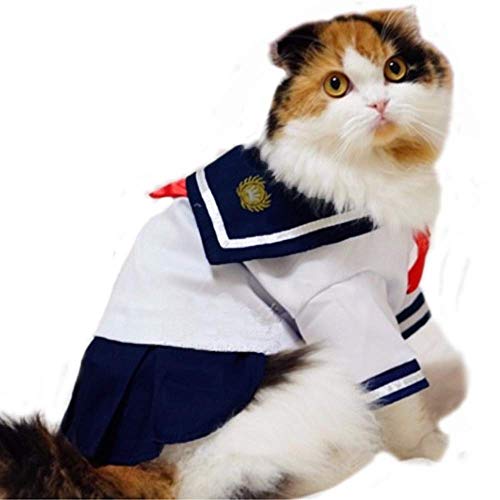 Disfraz traje de marinero para mascota, diseño de nudo rojo con lazo, falda cálida para gatos y perros, S