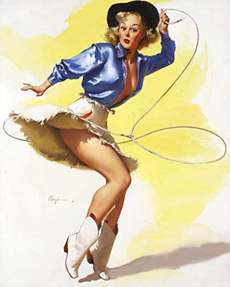 Imán estilo vintage Elvgren Roping Cowgirl Rodeo Pin-Up