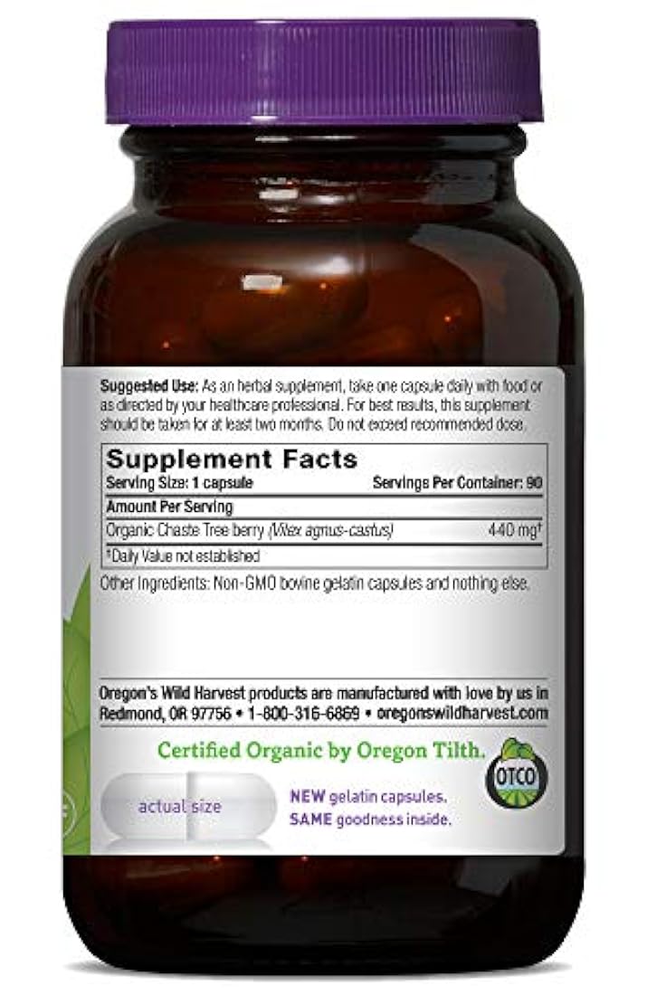 Cápsulas de árbol casta no transgénico, suplementos orgánico