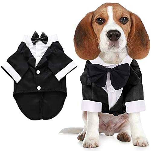 Camisa para perro, ropa para cachorros, traje de boda para mascotas, esmoquin formal con lazo negro, traje de perro para perros pequeños, medianos y gatos, atuendo de matrimonio para perros, disfraz de príncipe, ropa de caballero