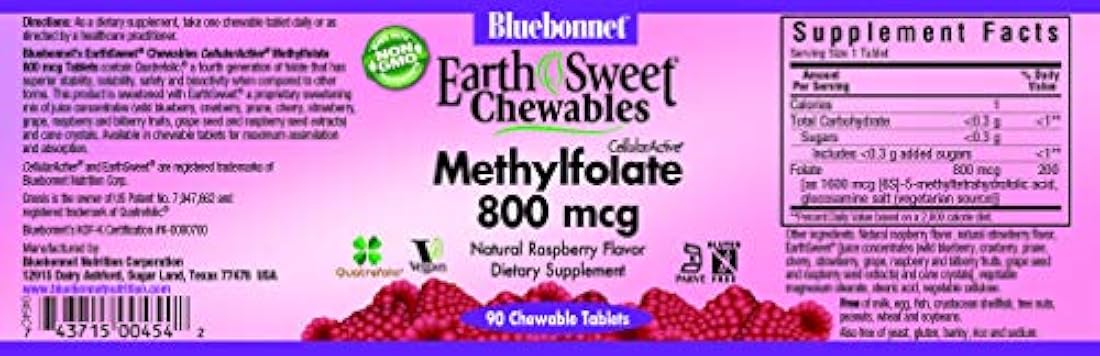 Bluebonnet Tierra Sweet Cellular Active metilfolato 800 mcg
