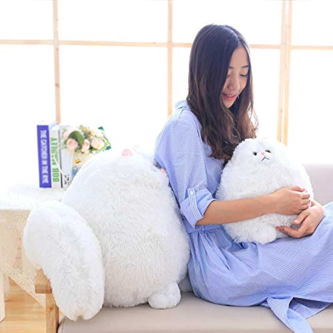 Winsterch - Peluche de gato gigante de peluche blanco, juguete para niños, muñeca de bebé, 20.0 in