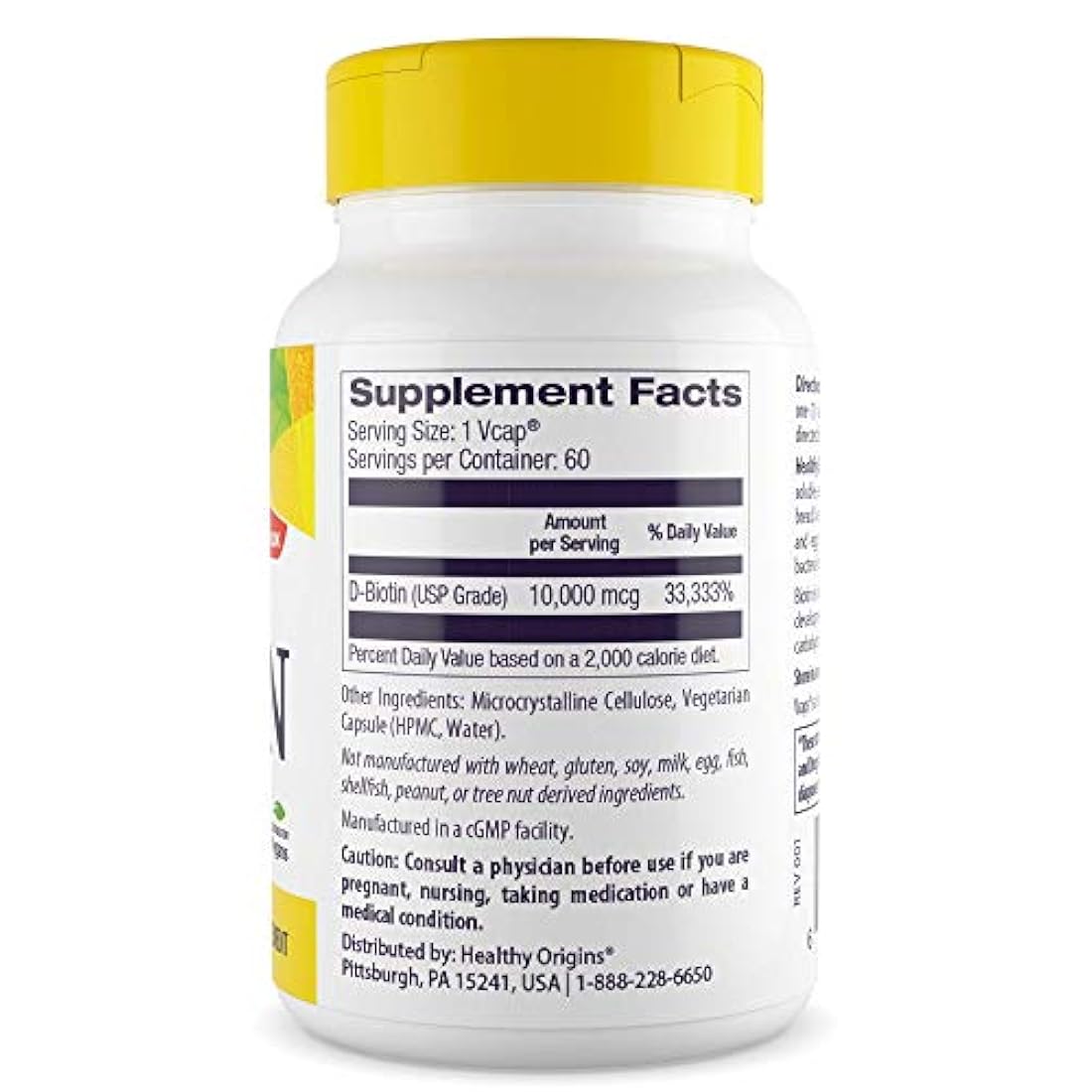 Healthy Origins Biotin Veg cápsulas, 10.000 mcg, 60 unidades