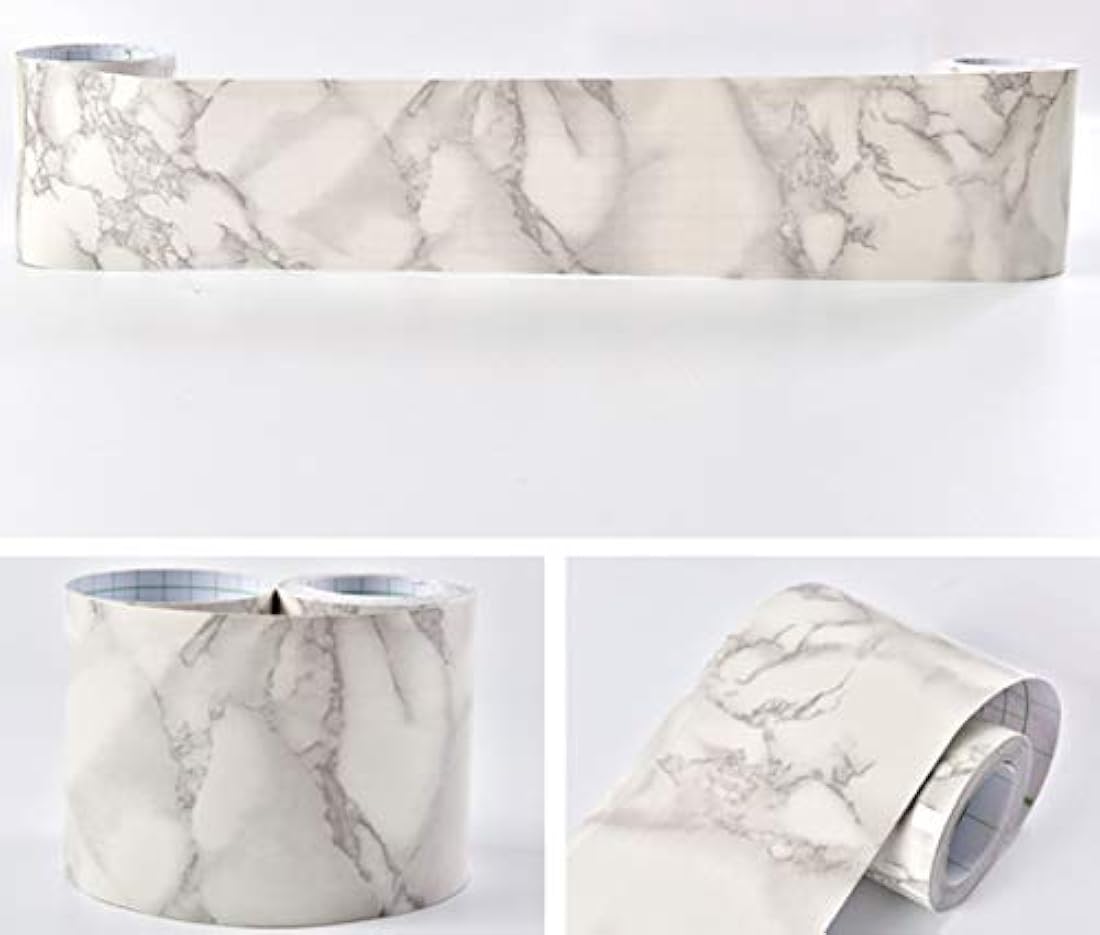 cenefa de papel pintado de mármol blanco azulejos de cocina