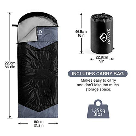 Oaskys - Saco de dormir para acampar, para 3 estaciones, clima cálido y fresco, verano, primavera, otoño, ligero, resistente al agua, para adultos y niños, equipo de campamento, viajes y al aire libre.