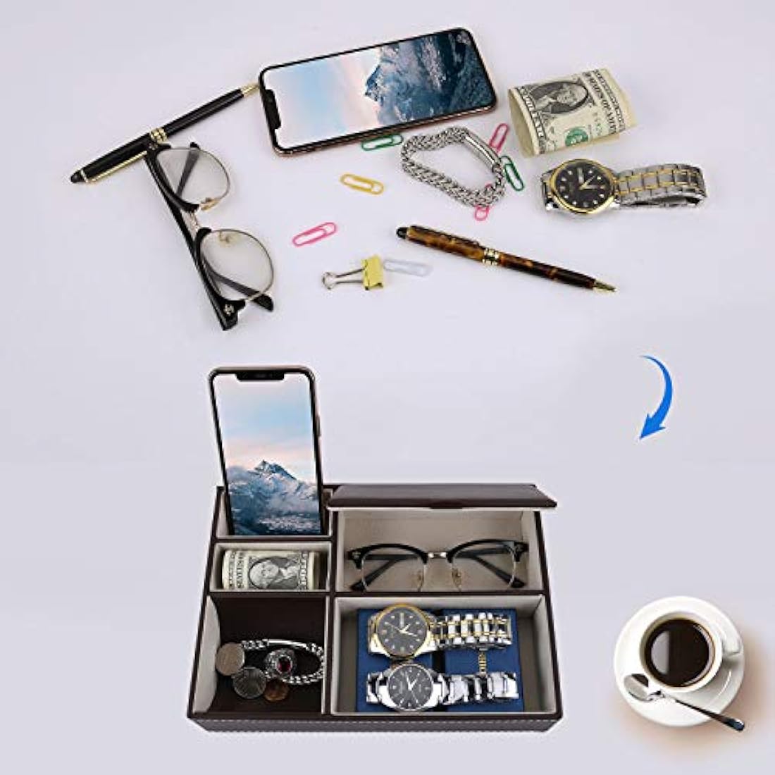 Organizador de piel con 5 compartimentos para accesorios