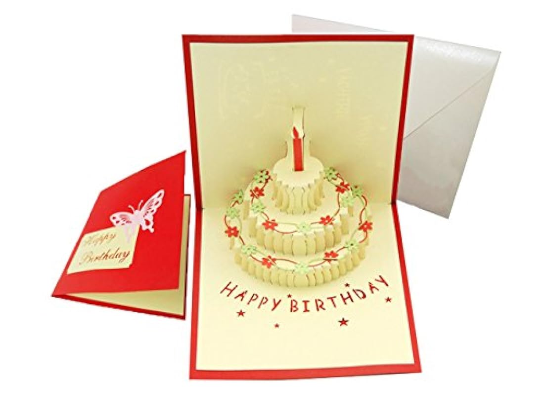 Tarjeta de felicitación de cumpleaños en 3D con pastel