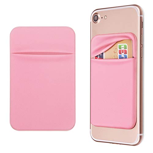 OBVIS Bolsillo para teléfono celular, tarjetero autoadhesivo con adhesivo 3M RFID, tarjetero para tarjeta de crédito ATM, para iPhone Android, 2 unidades, color rosa