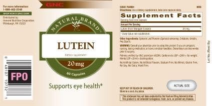 Suplemento GNC Brand Lutein 20mg 60 cápsulas salud ocular