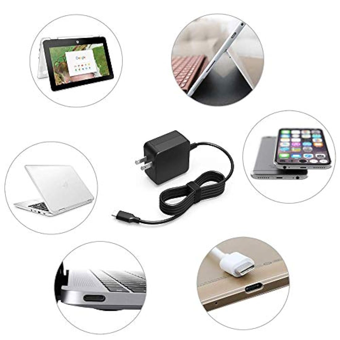 Cargador USB tipo C de 45 W para Lenovo Chromebook 100e 300e 500e C330 C340 S330 S330 S340, ThinkPad T480 T480s T580 T580s L480 L580 E480 E580 Yoga 910 910-13 USB-C Laptop Tipo-C Cable adaptador de fuente de alimentación