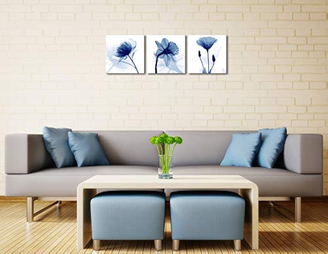 Lienzo decorativo con 3 paneles de flores abstractas