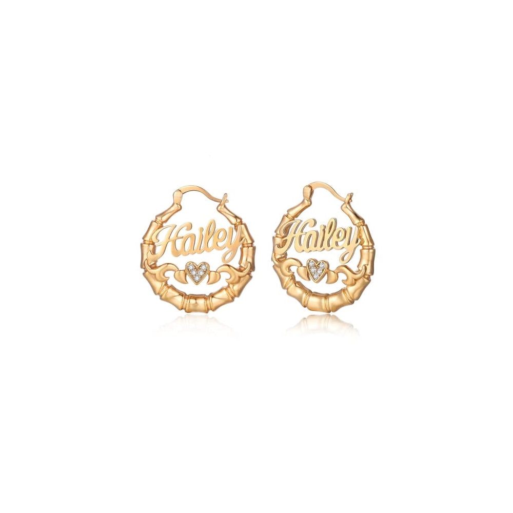 Aretes de aro de bambú personalizados para las mujeres