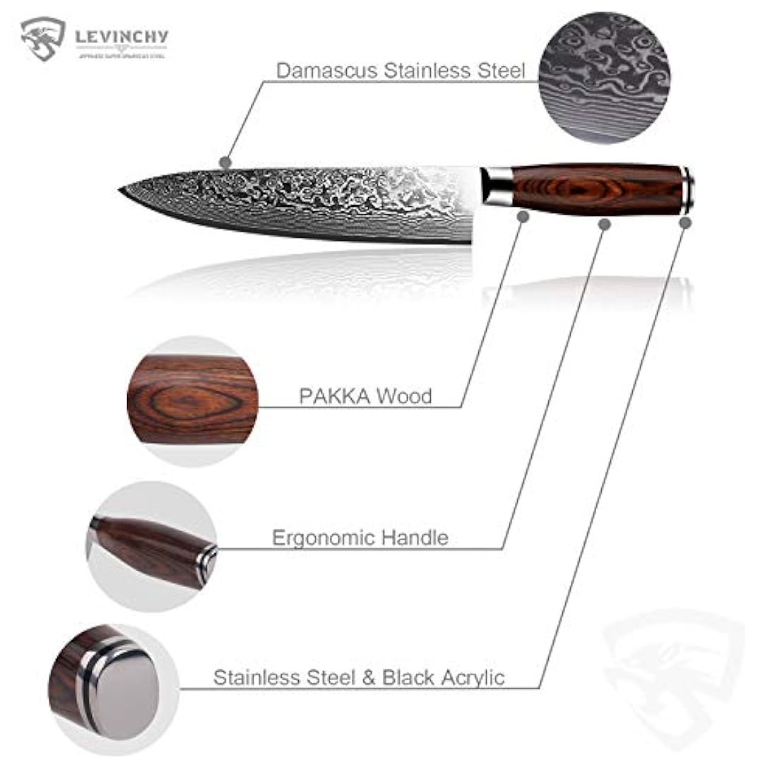 LEVINCHY cuchillo de chef profesional de 8.0 in,